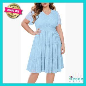 Flowy V-Neck Summer Dress Retro Chic Casual A-Line Knee-Length Polyester